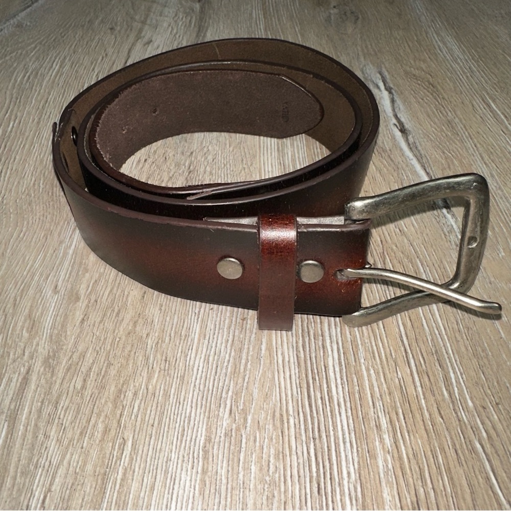 Y2K Mens Brown Leather Blend Belt Rivets Silver Buckle Casual Preppy 46"